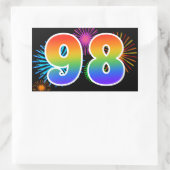 Sticker Rectangulaire Fun Fireworks + Rainbow Motif "98" Numéro de l'évé (Sac)