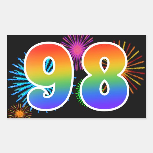 Sticker Rectangulaire Fun Fireworks + Rainbow Motif "98" Numéro de l'évé (Devant)