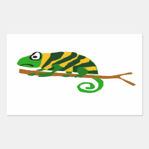 Sticker Rectangulaire Funky Green et jaune Chameleon Lizard Art