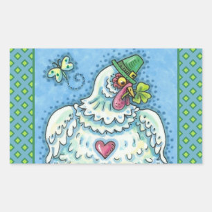 STICKER RECTANGULAIRE FUNNY IRISH HEN, OEUFS VERTS ET SHAMROCK CUIT
