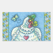 STICKER RECTANGULAIRE FUNNY IRISH HEN, OEUFS VERTS ET SHAMROCK CUIT (Devant)
