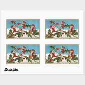 STICKER RECTANGULAIRE FUNNY RED CHRISTMAS ELVES PEINTE HOLLYBERRIES (Feuille)