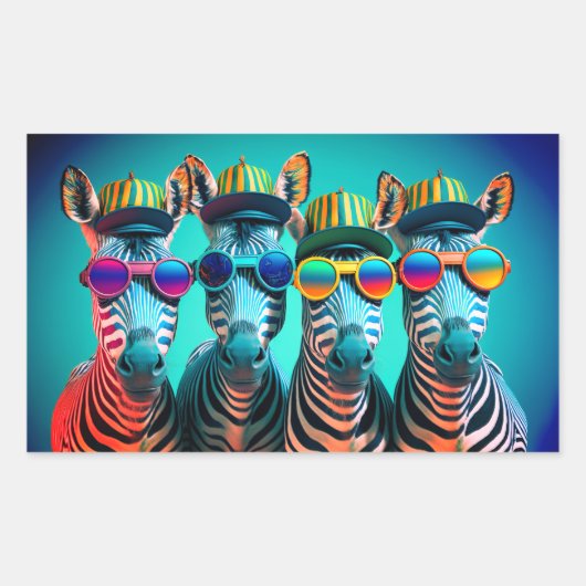 Sticker Rectangulaire Funny Zebras mignon Zoo Animaux Fête Casquettes Lu (Devant)