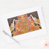 STICKER RECTANGULAIRE GAJA LAKSHMI INTRIQUE TANJORE PEINTURE {SOUTH IND (Enveloppe)