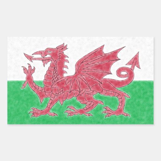 Sticker Rectangulaire Gallois Dragon couleur crayon Drapeau de l'effet P (Devant)