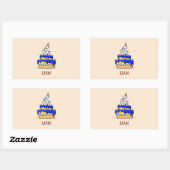 Sticker Rectangulaire Garçon 4e anniversaire, 4 sur Gâteau bleu doux (Feuille)