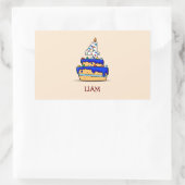 Sticker Rectangulaire Garçon 4e anniversaire, 4 sur Gâteau bleu doux (Sac)