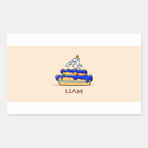 Sticker Rectangulaire Garçon 4e anniversaire, 4 sur Gâteau bleu doux