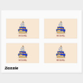 Sticker Rectangulaire Garçon 6e anniversaire, 6 sur Gâteau bleu doux (Feuille)