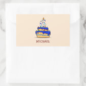 Sticker Rectangulaire Garçon 6e anniversaire, 6 sur Gâteau bleu doux (Sac)