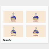 Sticker Rectangulaire Garçon 7e anniversaire, 7 sur Gâteau bleu doux (Feuille)