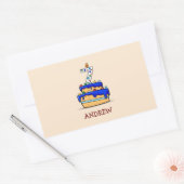 Sticker Rectangulaire Garçon 7e anniversaire, 7 sur Gâteau bleu doux (Enveloppe)