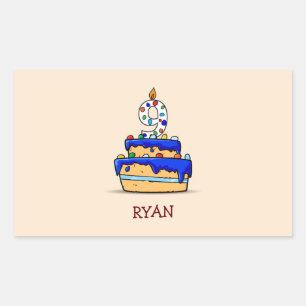 Sticker Rectangulaire Garçon 9e anniversaire, 9 sur Gâteau bleu doux
