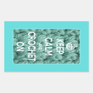 Sticker Rectangulaire Gardez le calme et le Crochet sur le bleu