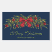 Sticker Rectangulaire Garland De Noël Avec Bow Rouge Et Baubles (Devant)