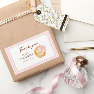 Sticker Rectangulaire Gâteau adoré rose gingham pour un premier annivers