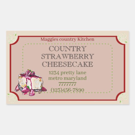 Sticker Rectangulaire gâteau au fromage et fraise (Devant)
