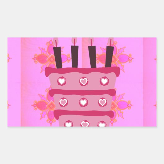 Sticker Rectangulaire Gâteau d'anniversaire floral pour elle / Filles Ar (Devant)