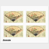 Sticker Rectangulaire Geisha Fan avec Feuille et Floral Print (Feuille)