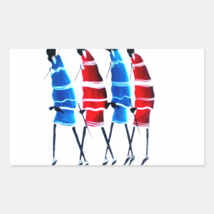 Sticker Rectangulaire Gens heureux Guerriers Masaï Marchant Impression d