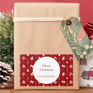 Sticker Rectangulaire Gingerbread de Noël Rouge & Blanc Classique