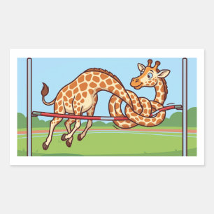 Sticker Rectangulaire Girafe Drôle de Saut en Hauteur Dessin Animé