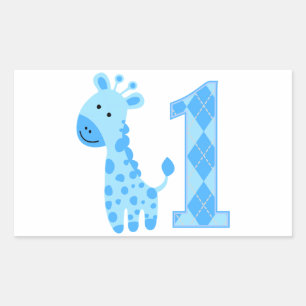 Sticker Rectangulaire Giraffe Bleue Premier anniversaire