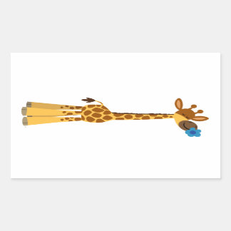 Sticker Rectangulaire Giraffe de cartons mignons et Stick aux fleurs