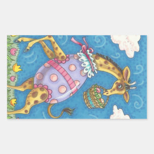 STICKER RECTANGULAIRE GIRAFFE D'OEUFS DE PÂQUES & TULIPS, BALISES DE PRI