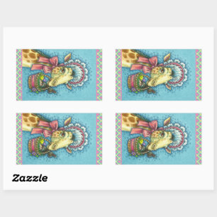 STICKER RECTANGULAIRE GIRAFFE EN BONNET DE PÂQUES AU PRINTEMPS, BASSIN D
