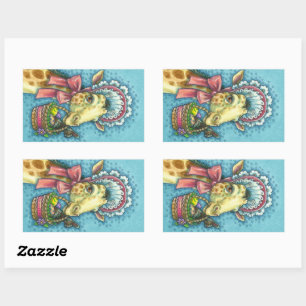 STICKER RECTANGULAIRE GIRAFFE EN BONNET DE PÂQUES AU PRINTEMPS, BASSIN D