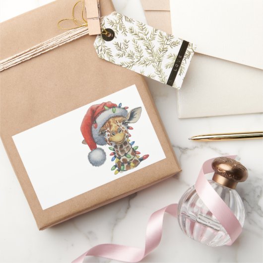 Sticker Rectangulaire Giraffe Festive (Cadeaux)