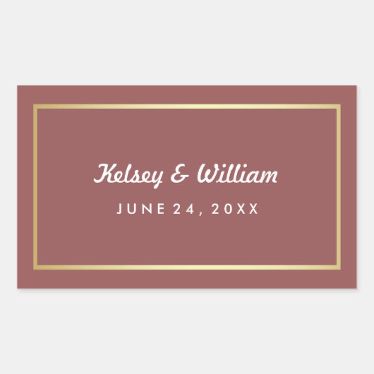 Sticker Rectangulaire Glam Marsala et Mariage d'or à eau Bouteille (Devant)