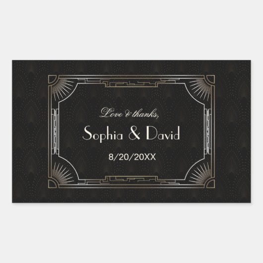 Sticker Rectangulaire Glamour Great Gatsby Gold Art Déco Mariage (Devant)