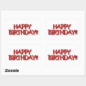 Sticker Rectangulaire Glassy Red Happy Birthday Texte Image (Feuille)