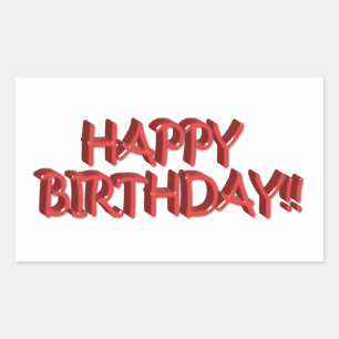 Sticker Rectangulaire Glassy Red Happy Birthday Texte Image