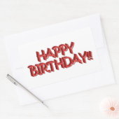 Sticker Rectangulaire Glassy Red Happy Birthday Texte Image (Enveloppe)