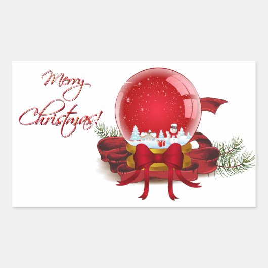 Sticker Rectangulaire Globe de neige de Noël (Devant)