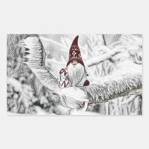 Sticker Rectangulaire Gnomes dans la peinture à l'aquarelle de la neige