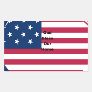 Sticker Rectangulaire God Bless Our Home : USA Flag Swirl Art
