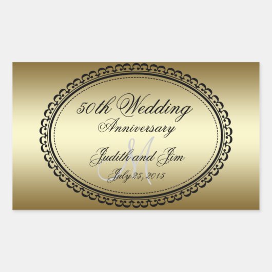 Sticker Rectangulaire Gold 50th Wedding Anniversary (Devant)