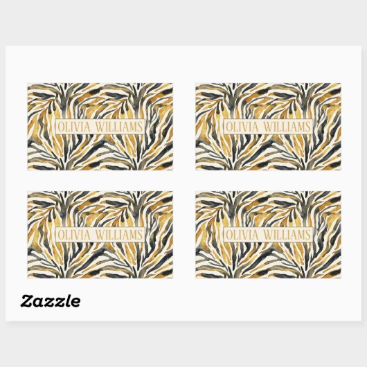 Sticker Rectangulaire Gold Black Zebra Print Pattern (Feuille)