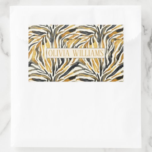Sticker Rectangulaire Gold Black Zebra Print Pattern (Sac)