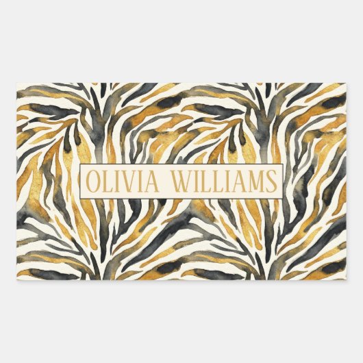 Sticker Rectangulaire Gold Black Zebra Print Pattern (Devant)