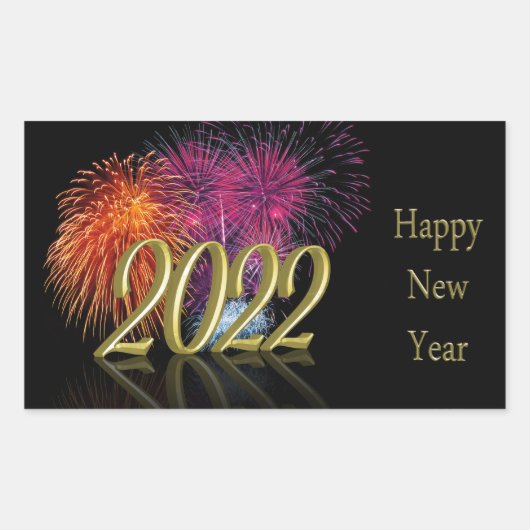 Sticker Rectangulaire Gold Bonne année 2022 Fireworks (Devant)
