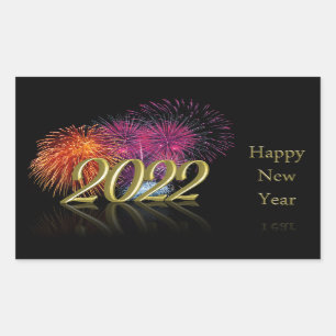 Sticker Rectangulaire Gold Bonne année 2022 Fireworks
