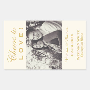 Sticker Rectangulaire Gold Cheers to Love Mariage Photo Bouteille de vin