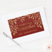 Sticker Rectangulaire Gold Faux Foil Joyeux Noël Holly Branches (Enveloppe)