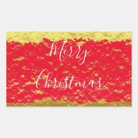 Sticker Rectangulaire Gold Foil Red Glittery Éclats Joyeux Noël (Devant)