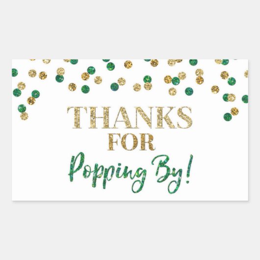 Sticker Rectangulaire Gold Green Confetti Merci pour Popping By (Devant)